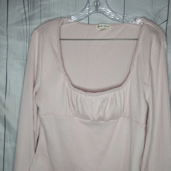 Derek Heart Light Pink Ribbed Ruched Bust Square Neck Bell Sleeve Top - Picture 4 of 9